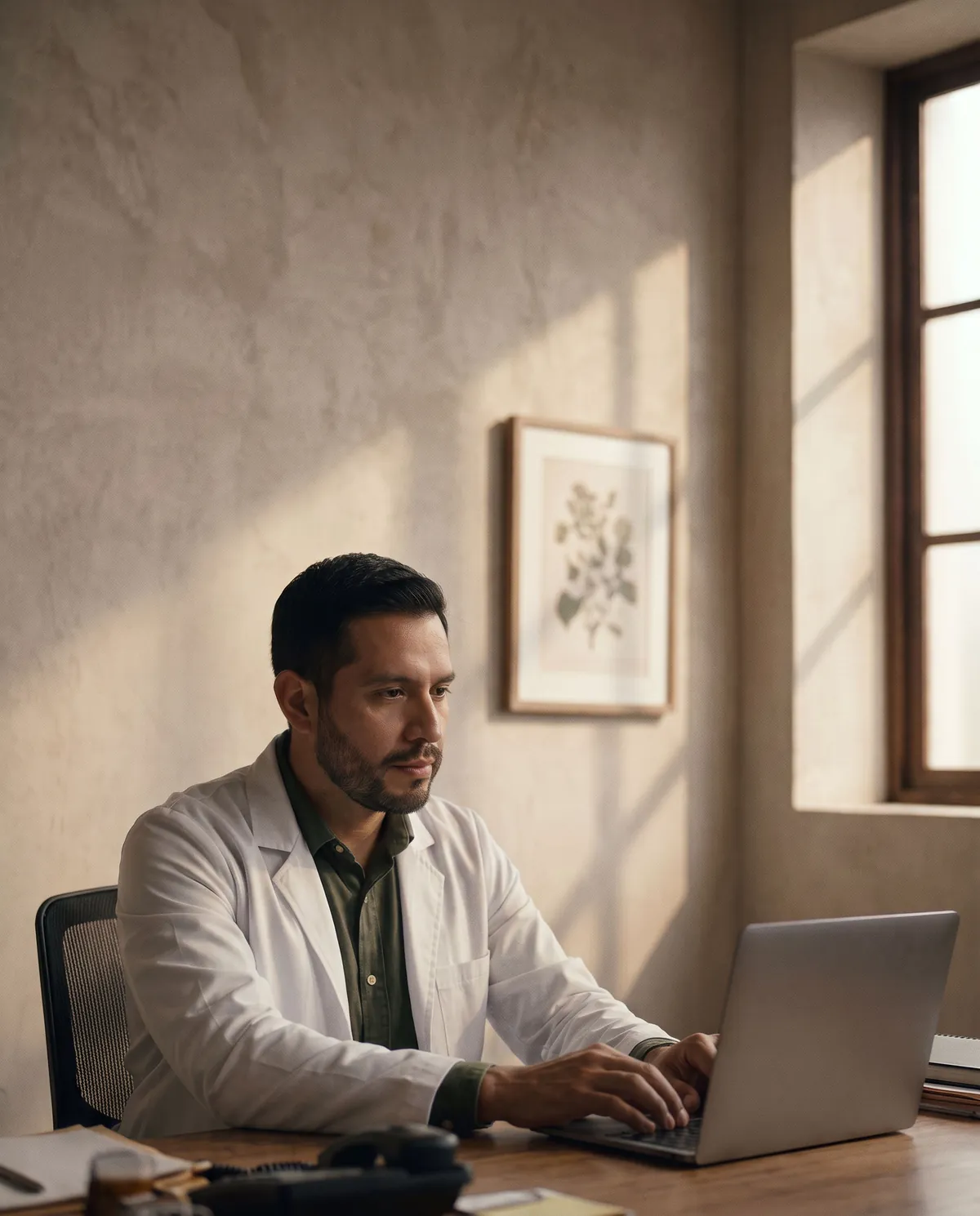 El médico escribe una consulta al asistente de Plexo